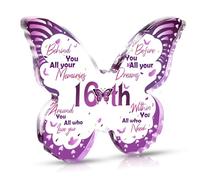 WALLFID 5 Inch Beautiful Butterfly Shaped Acrylic Plaque,16th Birthday Gifts for Girls and Boys,Birthday Gifts for Women,Unique Keepsake for Her,Memorable Sweet Sixteen Decor (16)