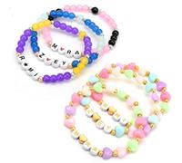 WALLFID 6PCS K-Pop Style Bracelet Set, Colorful Beaded Stretch Friendship Bracelets with Velvet Bag, Cute Korean Music Fans Jewelry Gifts for Birthday, Christmas, Best Friends and Sisters
