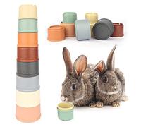 WALLFID 8 PCS Stacking Cups for Rabbits-Bunny Toys for Hiding Food and Playtime Fun,BPA-Free Safe Plastic Pet Toys,Multi-Coloured and Various Sizes (Morandi Colour)