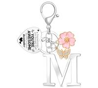 WALLFID Alphabet Initial Keyring for Women, Large Letter Key Ring with Motivational Quote Charm, Inspirational Initial Keychains for Women, Suitable for Birthday, Anniversary and Graduation (M)