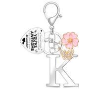 WALLFID Alphabet Initial Keyring for Women, Large Letter Key Ring with Motivational Quote Charm, Inspirational Initial Keychains for Women, Suitable for Birthday, Anniversary and Graduation (K)