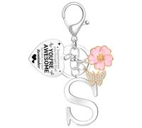 WALLFID Alphabet Initial Keyring for Women, Large Letter Key Ring with Motivational Quote Charm, Inspirational Initial Keychains for Women, Suitable for Birthday, Anniversary and Graduation (S)