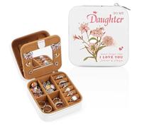 WALLFID Birthday Gift for Women,Pink Jewellery Box with Mirror,Daughter Gifts to Treasure,Daughter Birthday Gifts Personalized,Gifts for Daughter Crafted with Love (White Lilies, Daughter)