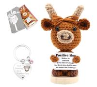 WALLFID Highland Cow Crochet Plush Gift Box Set, Handmade Knitted Cow with Stand & Keychain - Positive Emotional Support Doll, Cheer Up Gift for Women, Friends, Birthday, Christmas