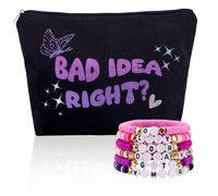 WALLFID Inspired Singer Women Makeup Bag with Friendship Bracelets,Music Lover Cosmetic Bag for Girl,Singer Fans Makeup Bag and Bracelets,Zipper Pouch Bag suitable for Friends Bestie Fans, Black, No
