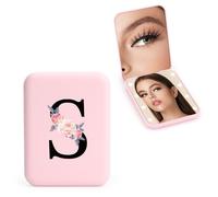 WALLFID Personalized 1X/3X Travel Mirror with Lights, LED Compact Mirror, Makeup Mirror, Folding Portable Mirror, Initials Pocket Mirror, for Girl Friend Mom Teacher Bridesmaid (S)