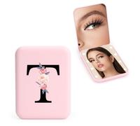 WALLFID Personalized 1X/3X Travel Mirror with Lights, LED Compact Mirror, Makeup Mirror, Folding Portable Mirror, Initials Pocket Mirror, for Girl Friend Mom Teacher Bridesmaid (T)