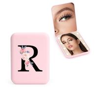 WALLFID Personalized 1X/3X Travel Mirror with Lights, LED Compact Mirror, Makeup Mirror, Folding Portable Mirror, Initials Pocket Mirror, for Girl Friend Mom Teacher Bridesmaid (R)