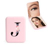 WALLFID Personalized 1X/3X Travel Mirror with Lights, LED Compact Mirror, Makeup Mirror, Folding Portable Mirror, Initials Pocket Mirror, for Girl Friend Mom Teacher Bridesmaid (J)