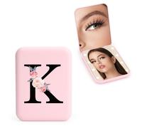 WALLFID Personalized 1X/3X Travel Mirror with Lights, LED Compact Mirror, Makeup Mirror, Folding Portable Mirror, Initials Pocket Mirror, for Girl Friend Mom Teacher Bridesmaid (K)