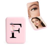 WALLFID Personalized 1X/3X Travel Mirror with Lights, LED Compact Mirror, Makeup Mirror, Folding Portable Mirror, Initials Pocket Mirror, for Girl Friend Mom Teacher Bridesmaid (F)