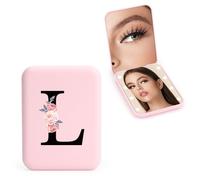 WALLFID Personalized 1X/3X Travel Mirror with Lights, LED Compact Mirror, Makeup Mirror, Folding Portable Mirror, Initials Pocket Mirror, for Girl Friend Mom Teacher Bridesmaid (L)
