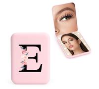 WALLFID Personalized 1X/3X Travel Mirror with Lights, LED Compact Mirror, Makeup Mirror, Folding Portable Mirror, Initials Pocket Mirror, for Girl Friend Mom Teacher Bridesmaid (E)