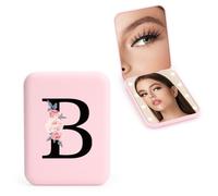 WALLFID Personalized 1X/3X Travel Mirror with Lights, LED Compact Mirror, Makeup Mirror, Folding Portable Mirror, Initials Pocket Mirror, for Girl Friend Mom Teacher Bridesmaid (B)