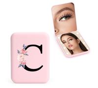 WALLFID Personalized 1X/3X Travel Mirror with Lights, LED Compact Mirror, Makeup Mirror, Folding Portable Mirror, Initials Pocket Mirror, for Girl Friend Mom Teacher Bridesmaid (C)