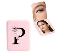 WALLFID Personalized 1X/3X Travel Mirror with Lights, LED Compact Mirror, Makeup Mirror, Folding Portable Mirror, Initials Pocket Mirror, for Girl Friend Mom Teacher Bridesmaid (P)