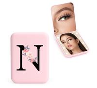 WALLFID Personalized 1X/3X Travel Mirror with Lights, LED Compact Mirror, Makeup Mirror, Folding Portable Mirror, Initials Pocket Mirror, for Girl Friend Mom Teacher Bridesmaid (N)