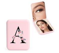 WALLFID Personalized 1X/3X Travel Mirror with Lights, LED Compact Mirror, Makeup Mirror, Folding Portable Mirror, Initials Pocket Mirror, for Girl Friend Mom Teacher Bridesmaid (A)