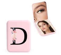 WALLFID Personalized 1X/3X Travel Mirror with Lights, LED Compact Mirror, Makeup Mirror, Folding Portable Mirror, Initials Pocket Mirror, for Girl Friend Mom Teacher Bridesmaid (D)