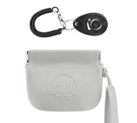 WALLFID Silicone Dog Treat Pouch Small Bag,Auto Closure,with Pet Training Clicker,Walking Bag for Dog and Cat,Pocket Size,Easy to Clean,Odorless (light grey)