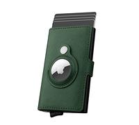 WALLFID Slim Wallet Compatible with AirTag 1st & 2nd Generation, Slim Leather RFID Blocking Card Holder with Tracker Slot, Pop-Up Metal Credit Card Case, Holds 6 Cards(Dark Green)
