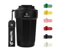 WALLFID Travel Mugs 14oz/450ml,Insulated Coffee Cup with Leakproof Lid,with ice Molds Circle,Reusable Coffee Cups Travel,Stainless Steel Coffee Mug for Hot and Cold Coffee Water (Shadow Black)