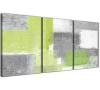 Wallfillers 3 Piece Lime Green Grey Kitchen Canvas Pictures Accessories - Abstract 3369-126cm Set of Prints