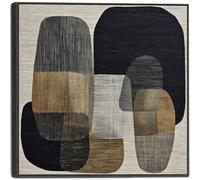 Wallfillers Beige Black Japandi Framed Wall Art Wabi Sabi - Linen Stillness (100cm x 100cm)