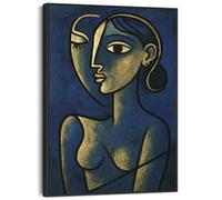 Wallfillers Blue Abstract Framed Canvas Print Picasso Style - Thoughtful Silence (82cm x 123cm)