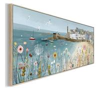 Wallfillers Blue Coastal Wall Art Framed Panoramic - Cornish Seaside (100 x 37cm)