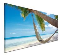 Wallfillers Blue Tropical Beach Canvas Wall Art Print - 1039-118x49cm
