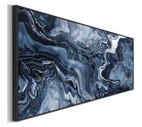 Wallfillers Blue White Abstract Artwork Framed Wide Panoramic - Ocean Sway (143 x 52cm)