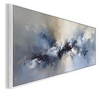 Wallfillers Blue White Abstract Canvas Pictures Framed Wide Panoramic - Harmony (143 x 52cm)