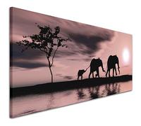 Wallfillers Blush Pink African Sunset Elephants Canvas Wall Art Print