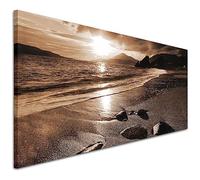 Wallfillers Brown Beach Sunset Seaside Canvas Wall Art Print - 1076-118x49cm