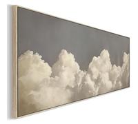 Wallfillers Clouds Abstract Modern Framed Panoramic Artwork Grey White Horizontal Wall Art (143 x 52cm)
