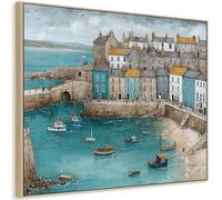 Wallfillers Coastal Cornish Harbour Seaside Blue Framed Canvas Art
