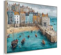 Wallfillers Coastal Cornish Seaside Framed Wall Art on Canvas Blue (153cm x 97cm)