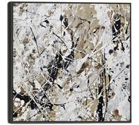 Wallfillers Cream Black Jackson Pollock Style Abstract Artwork Framed Neutral Impact (100cm x 100cm)