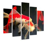 Wallfillers Extra Large Black and Red Koi Carp Fish Canvas Wall Art Pictures - Set of 5 Canvases - 5094