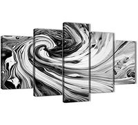 Wallfillers Extra Large Black White Grey Swirls Modern Abstract Canvas Wall Art - Multi Set of 5-160cm Wide - 5354