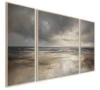 Wallfillers Extra Large Grey Neutral Set of 3 Framed Canvas Abstract - Dream Horizon (212cm x 99.5cm)