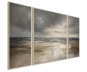 Wallfillers Extra Large Grey Neutral Set of 3 Framed Canvas Abstract - Dream Horizon (212cm x 99.5cm)