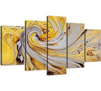 Wallfillers Extra Large Mustard Yellow And Grey Spiral Swirl - Abstract Canvas Split 5 Panel - 5290