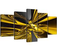 Wallfillers Extra Large Yellow and Black Abstract Canvas Wall Art - Set of Five Piece Canvases - 5256