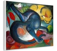 Wallfillers Franz Marc Two Cats Wall Art Framed Canvas Print of Famous Painting (84cm x 69cm)