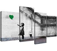 Wallfillers Green Banksy Balloon Girl Canvas Pictures - Set of 4