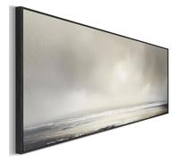 Wallfillers Greige Neutral Wide Framed Canvas Art Panoramic Abstract Landscape for Living Room (143 x 52cm)
