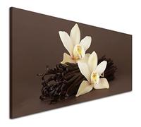 Wallfillers Large Brown and Cream Canvas Pictures of White Orchids and Vanilla Pods - Cheap Floral Wall Art - 1121 XS - 82x34cm