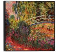 Wallfillers Large Colourful Claude Monet Wall Art Framed Canvas Print of Japanese Bridge Water Lily Pond Painting (100cm x 100cm)